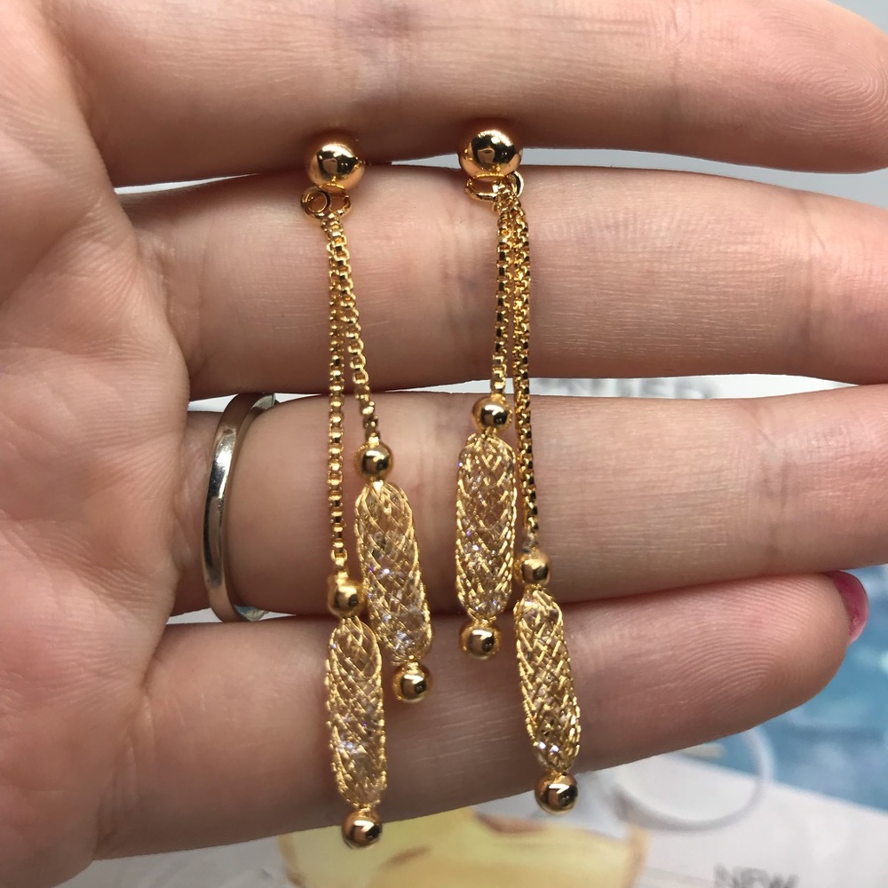 Gold Plated Drop Earrings - Picture 3 of 5